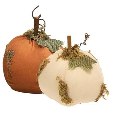 Homegifo Mossy Stuffed Pumpkin 3.25" X 3.75" 2 Asstd. In Orange