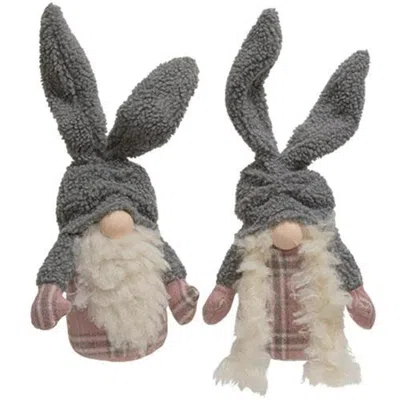 Homegifo *mr. & Mrs. Cozy Plaid Bunny Gnome 2 Asstd. In Gray