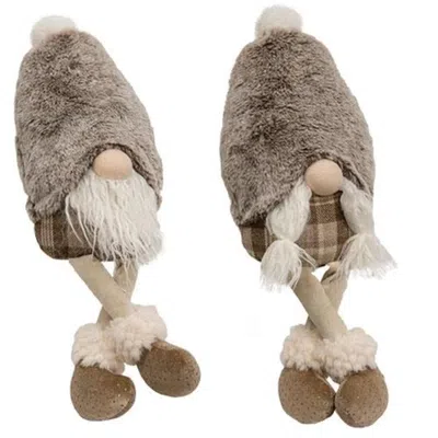 Homegifo *mr. & Mrs. Fuzzy Brown Gnome 2 Asstd. In Gray