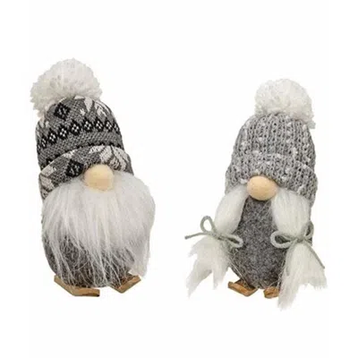 Homegifo Mr. & Mrs. Gray & White Skier Gnome Ornament 2 Asstd.