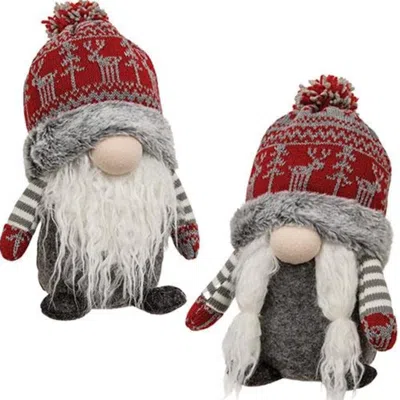 Homegifo Mr. & Mrs. Nordic Snowflake Gnome Sitter 2 Asstd. In Red