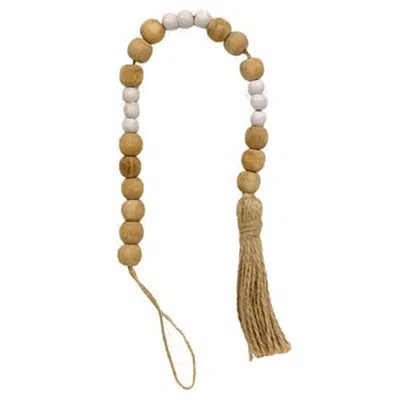 Homegifo *natural & White Wooden Bead Garland 19"l In Brown