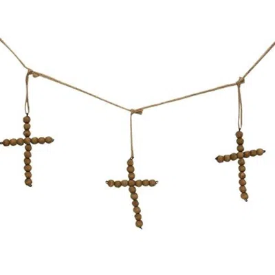 Homegifo Natural Bead Cross Garland In Brown
