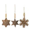 Homegifo Natural Beaded Distressed Wood Grain Snowflake Ornament 3 Asstd.