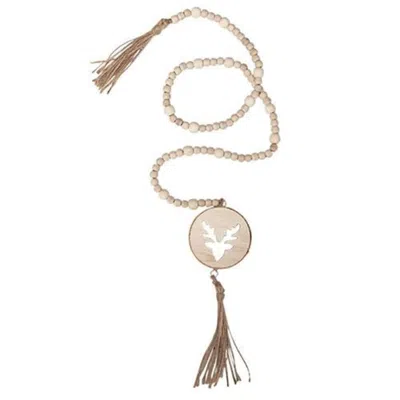 Homegifo *natural Wood Bead Deer Tag Garland In White