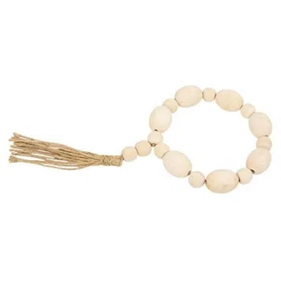 Homegifo *natural Wood Oval Bead Candle Ring W/jute Tassel In Neutral