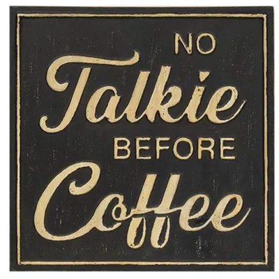 Homegifo No Talkie Before Coffee Distressed Metal Sign In Black