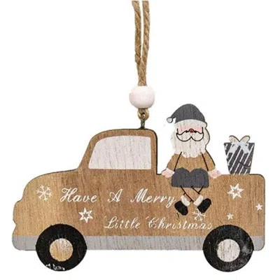 Homegifo Nordic Wooden Santa W/truck Ornament In Neutral
