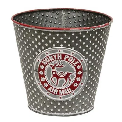 Homegifo North Pole Air Mail Embossed Metal Bucket In Green