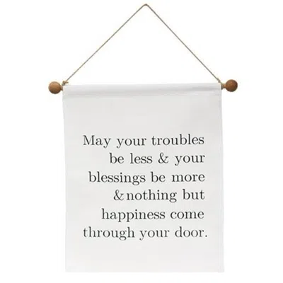 Homegifo *nothing But Happiness Fabric Wall Hanging In White