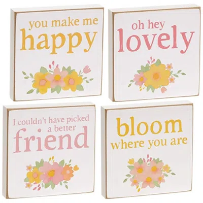 Homegifo Oh Hey Lovely Floral Square Block 4 Asstd. In White