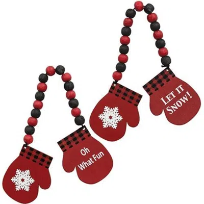 Homegifo *oh What Fun Beaded Hanging Mittens 2 Asstd. In Red