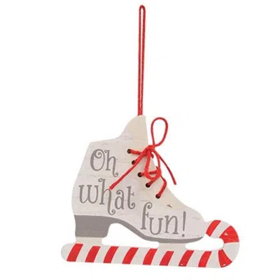 Homegifo *oh What Fun Ice Skate Wood Ornament In White