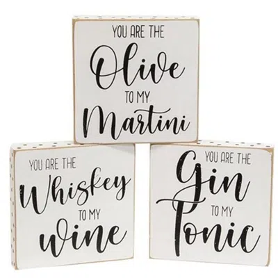 Homegifo Olive To My Martini Polka Dot Square Block 3 Asstd. In White