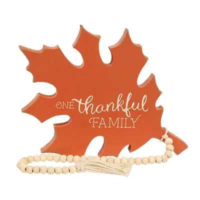 Homegifo One Thankful Family Orange Wooden Leaf Sitter W/beads