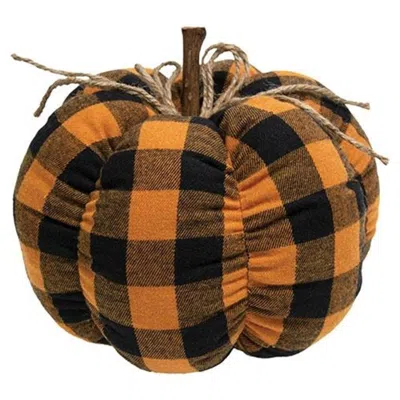 Homegifo Orange & Black Buffalo Check Stuffed Pumpkin 6.5"