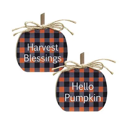 Homegifo Orange Buffalo Check Pumpkin Block 2 Asstd. In Multi