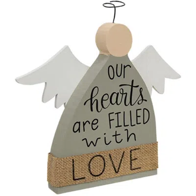 Homegifo Our Hearts Are Filled With Love Wooden Angel Sitter In Gray