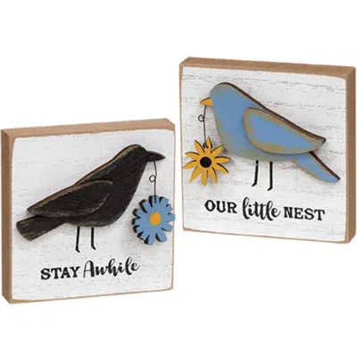 Homegifo Our Little Nest Layered Bird & Daisy Block 2 Asstd. In Multi