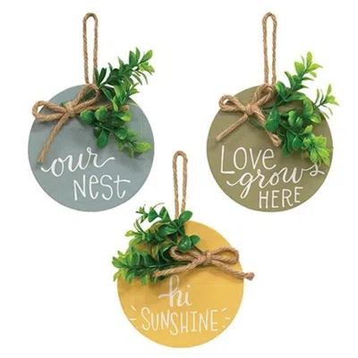 Homegifo *our Nest Round Sign Ornament W/greenery 3 Asstd. In Multi