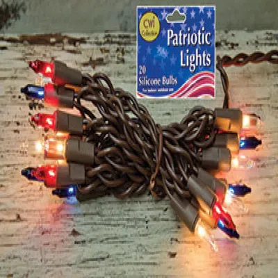 Homegifo Patriotic Lights Brown Cord 20 Ct.