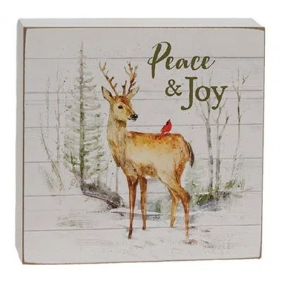 Homegifo Peace & Joy Deer & Cardinal Box Sign In White