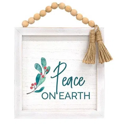Homegifo *peace On Earth Framed Sign W/beads & Tassels In Gray