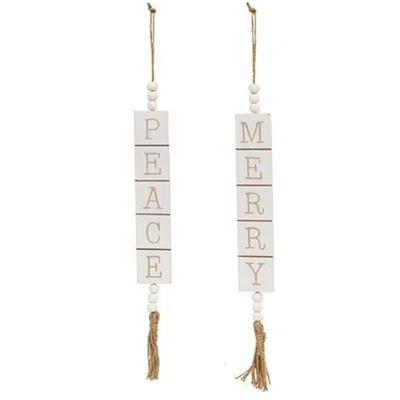 Homegifo *peace Or Merry Wooden Tile Hanger 2 Asstd. In White
