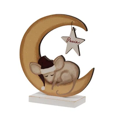 Homegifo Peaceful Winter Moon Mouse On Base In Brown