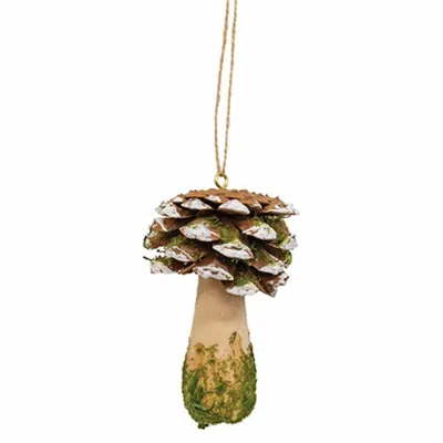 Homegifo Pinecone Mushroom Wooden Ornament In White