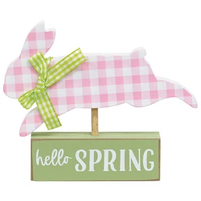 Homegifo Pink & White Buffalo Check Bunny On Hello Spring Sitter In Green
