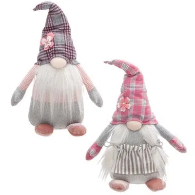 Homegifo *pink Plaid Spring Gnomes 2 Asstd. In Multi