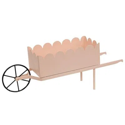 Homegifo Pink Scalloped Metal Wheelbarrow