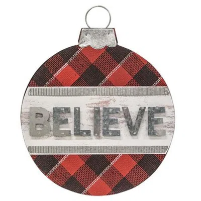 Homegifo *plaid Believe Ornament Sign In Red