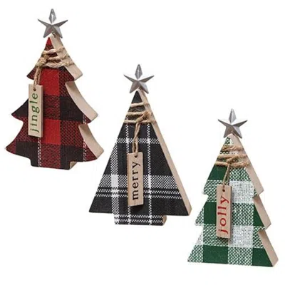 Homegifo Plaid Chunky Wood Christmas Tree 3 Asstd. In Multi