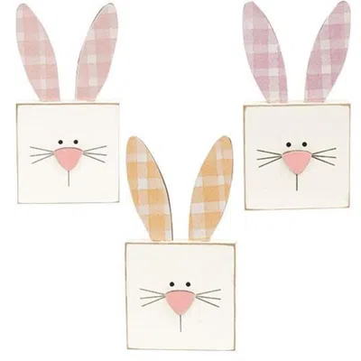 Homegifo Plaid Ear Bunny Block Sitter 3 Asstd. In White