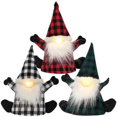 Homegifo Plush Plaid Santa Gnome Bottle Topper W/led Light 3 Asstd. In Multi