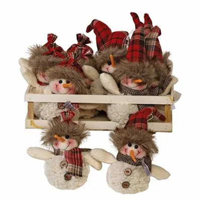 Homegifo *plush Red Plaid Hat Snowman Ornament 2 Asstd. In Brown