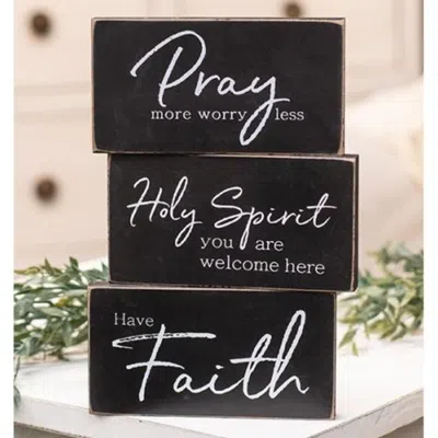 Homegifo Pray More Worry Less Wooden Block 3 Asstd. In Black