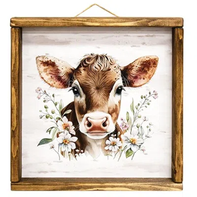 Homegifo Pretty Cow & Flowers Framed Print 12" In Neutral