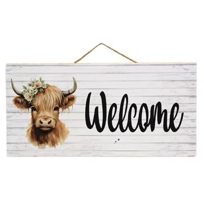 Homegifo Pretty Highland Welcome Hanging Sign In White