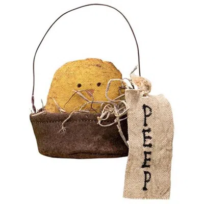Homegifo Primitive Fabric Chick In Peep Basket In Brown