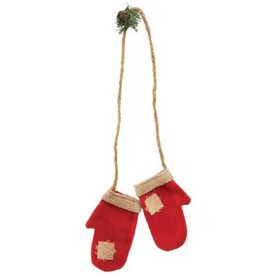 Homegifo Primitive Fabric Mittens Hanging Christmas Ornament In Red