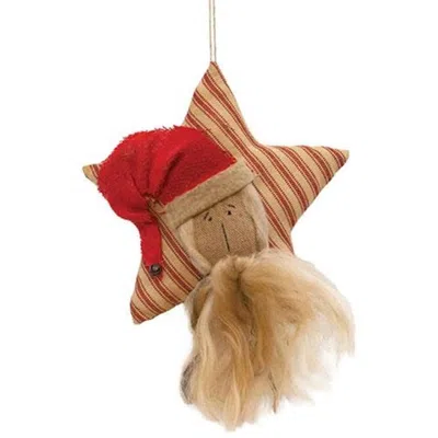 Homegifo Primitive Santa Red Ticking Star Ornament In Neutral