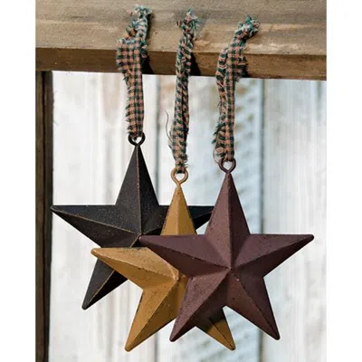 Homegifo Primitive Star Ornament 4" 3 Asstd. In Multi