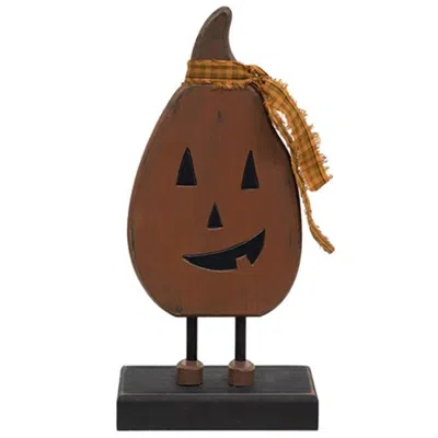 Homegifo Primitive Wooden Smiling Jacko On Base In Brown