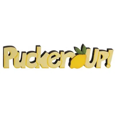 Homegifo Pucker Up! Wooden Word Cutout Sitter In Yellow