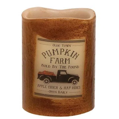 Homegifo Pumpkin Farm Led Timer Pillar 4" In Brown