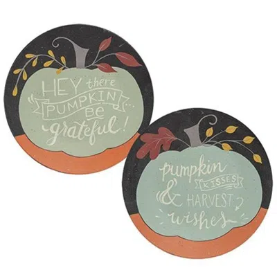 Homegifo *pumpkin Kisses & Harvest Wishes Plate 2 Asstd. In Black