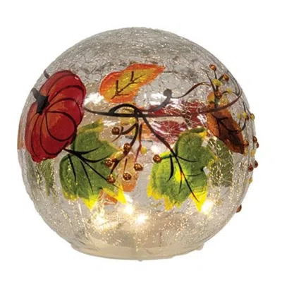 Homegifo Pumpkin Patch Crackled Glass Led Orb In Multi